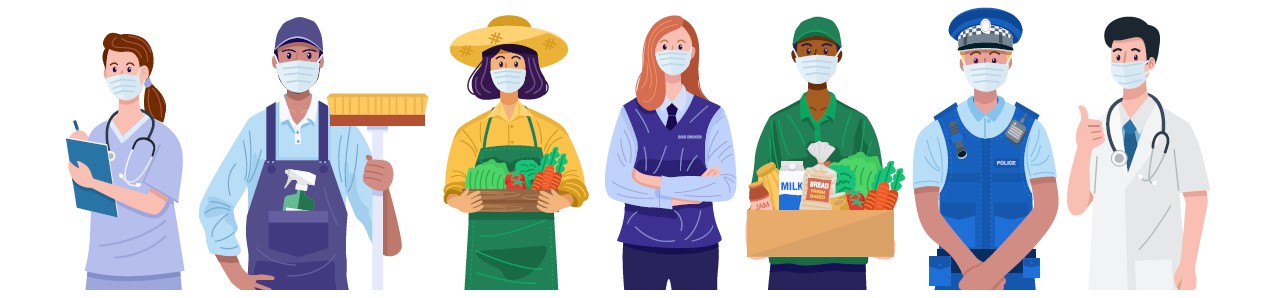 front line workers in uniforms